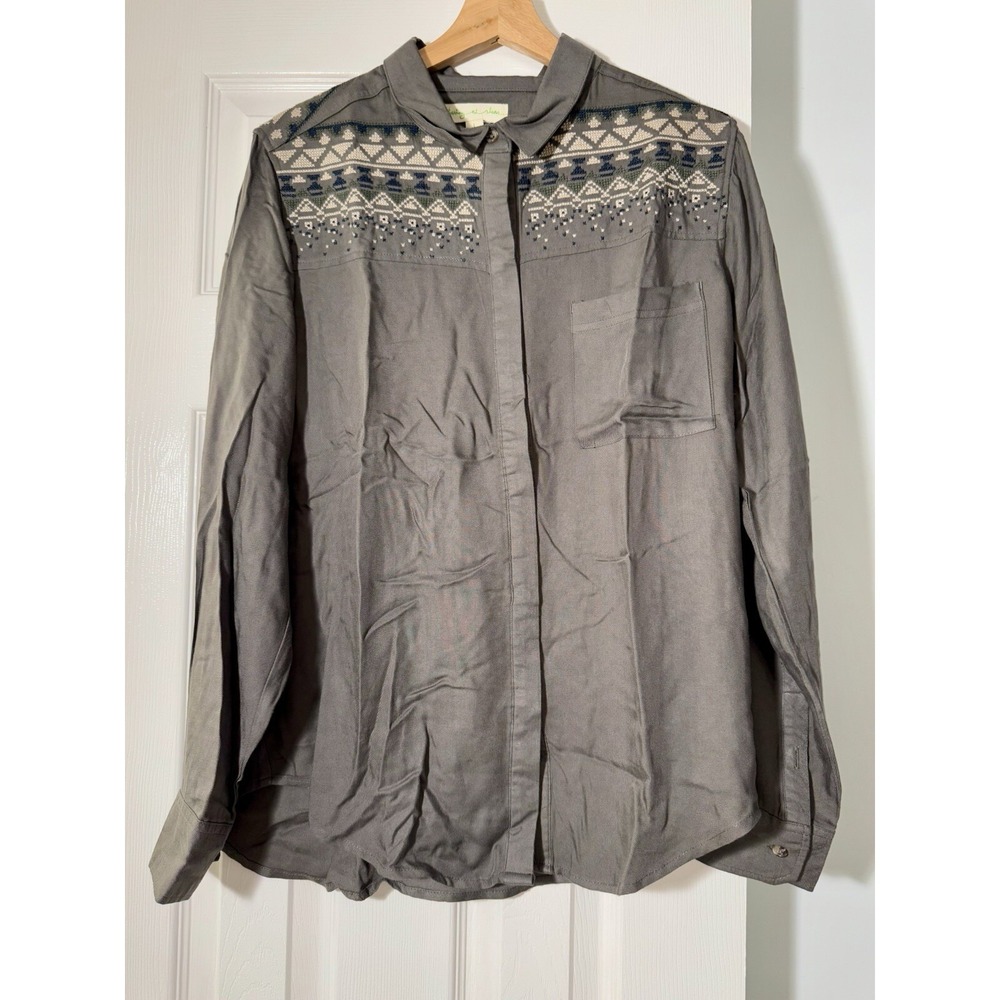 Anthropologie Staring At Stars Aztec Button Up Shirt Women Sz L Western Rodeo